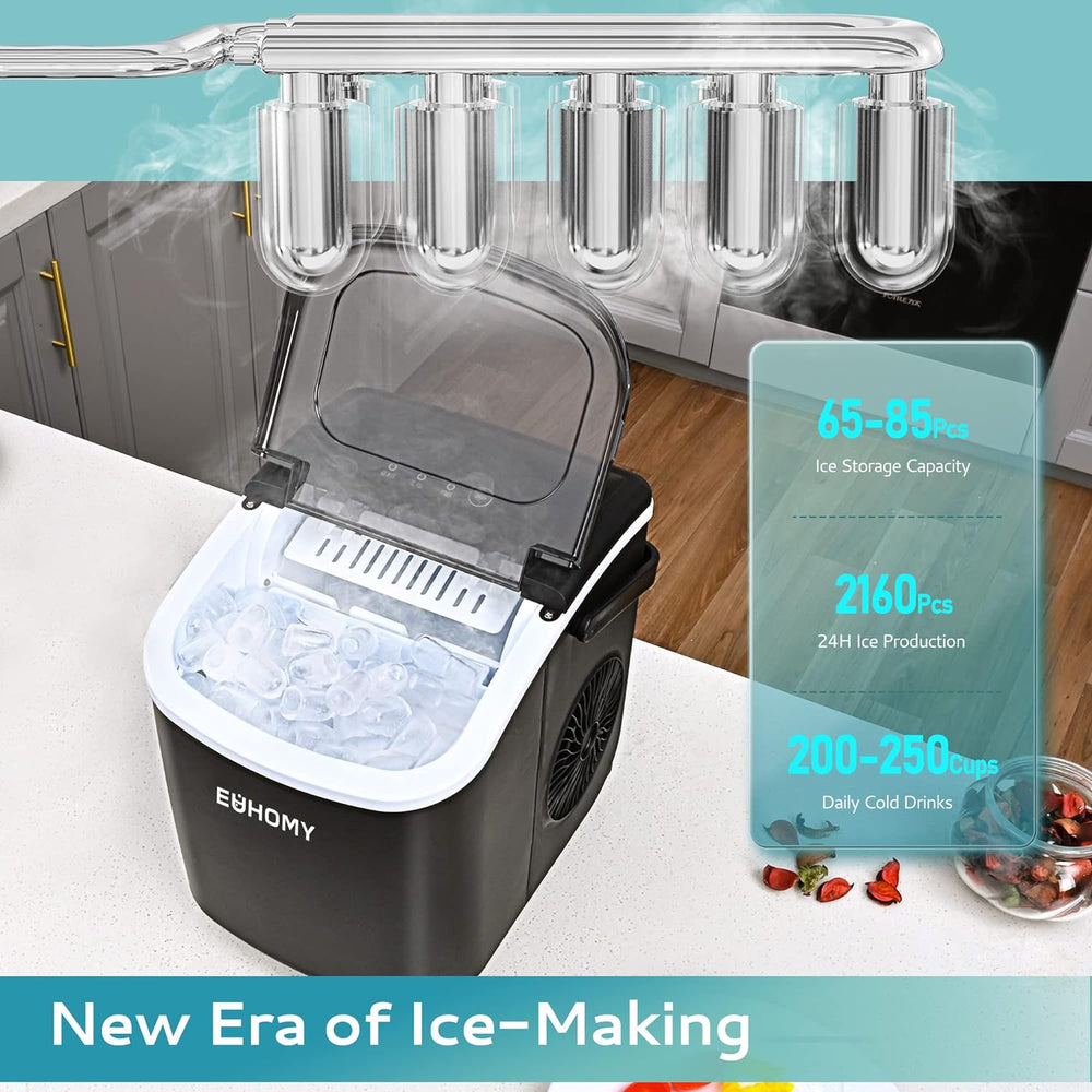 
                      
                        EUHOMY 12'' Black Bullet Ice Portable Low Noise Ice Maker with Handle Includes 2 Bottles of Cleaner - Euhomy
                      
                    